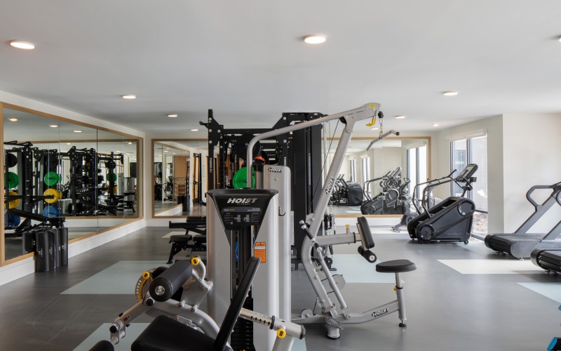 a gym with weights
