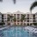a pool in front of a building
